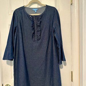 Chambray Ruffle Shift Dress